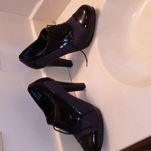 Gently Used Black & Grey string up heels